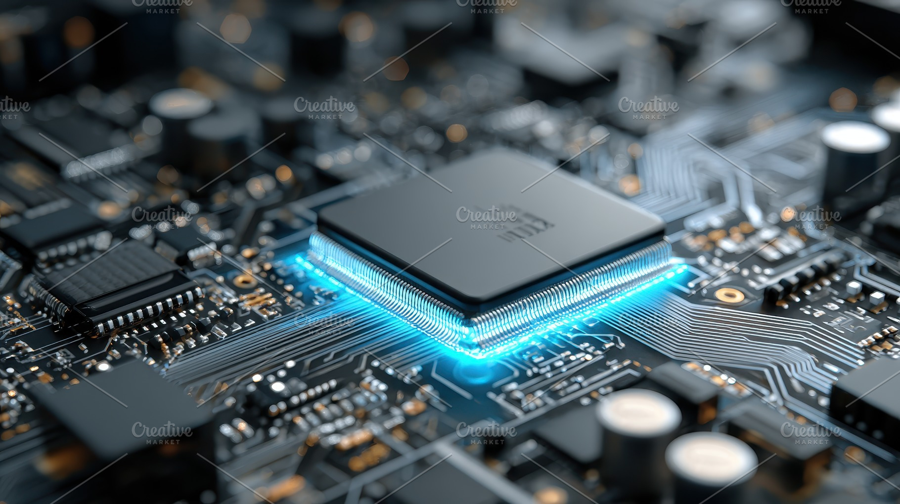 Central Processing Unit glowing blue, a Photo by Pixeness Studio