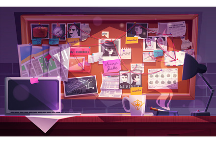 Detective office with desk, board, a Person Illustration by art PVP - market