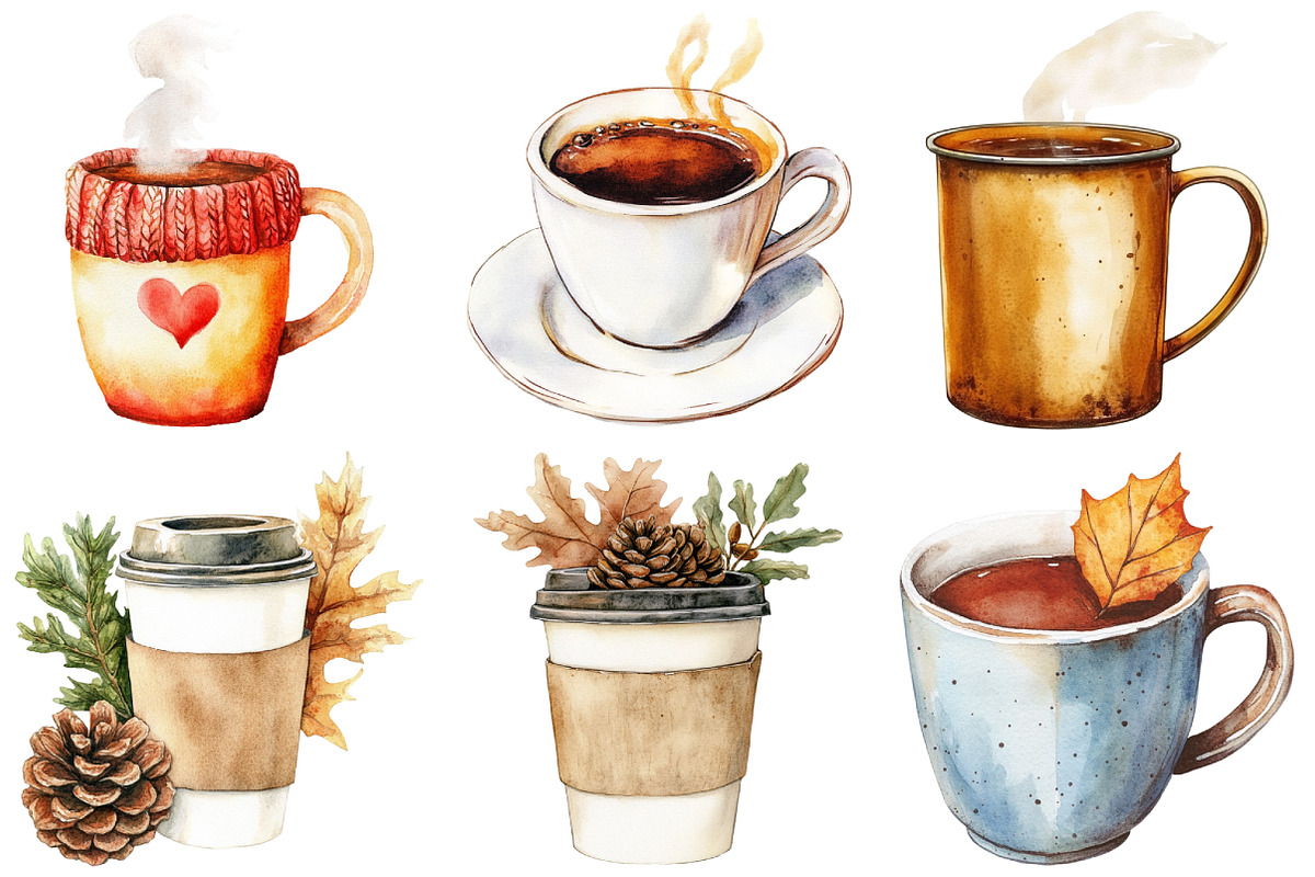 Watercolor Fall Coffee Clipart, an Illustration by Craft Nest (Photo 4 of 6)