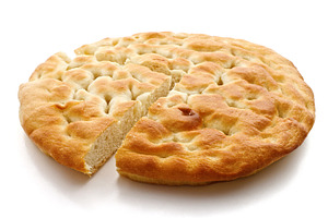 Italian focaccia sliced featuring baked, cooked, and cooking