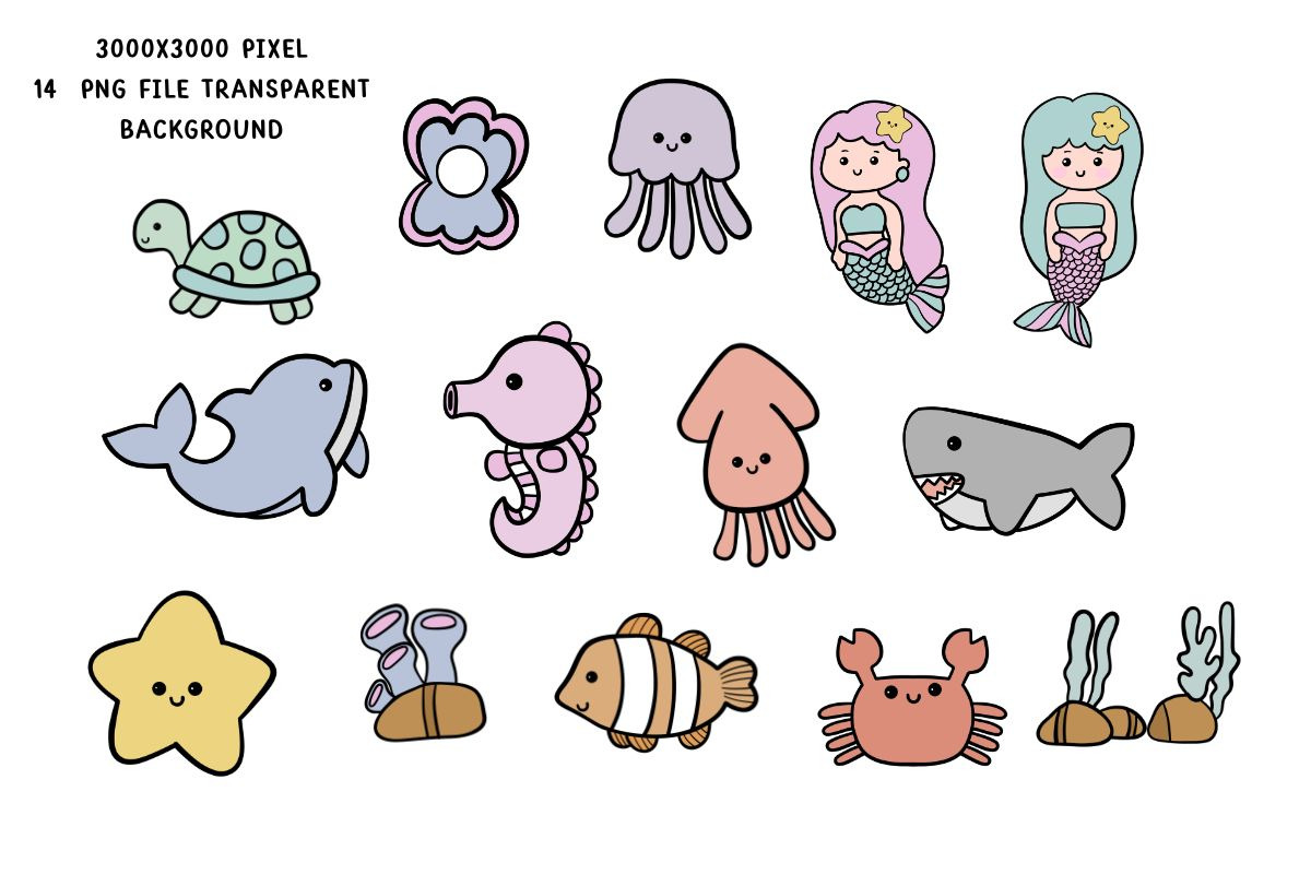 Underwater Clipart Kawaii Bundle PNG, an Animal Illustration by Nattapohncha (Photo 2 of 3)