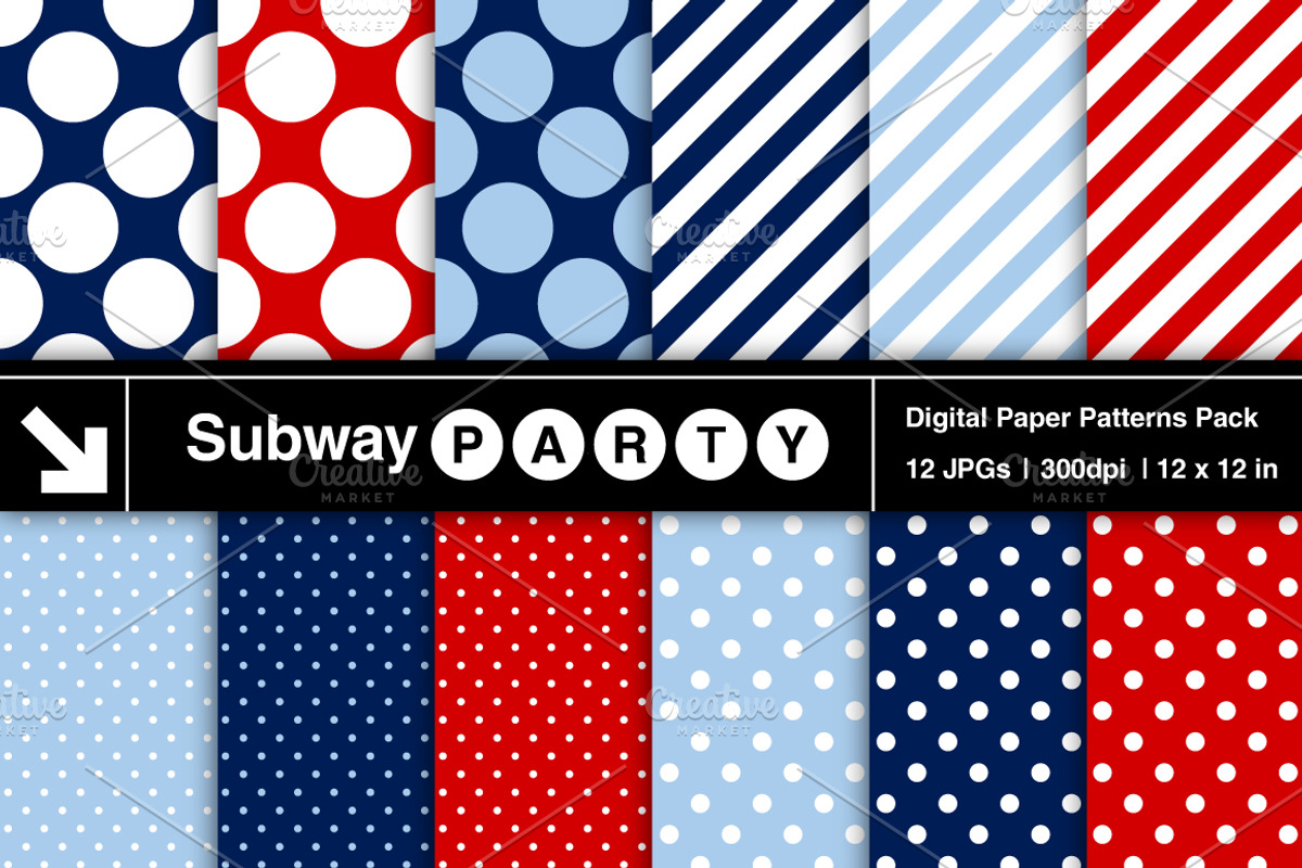 Navy, Red & Blue Dots & Stripes