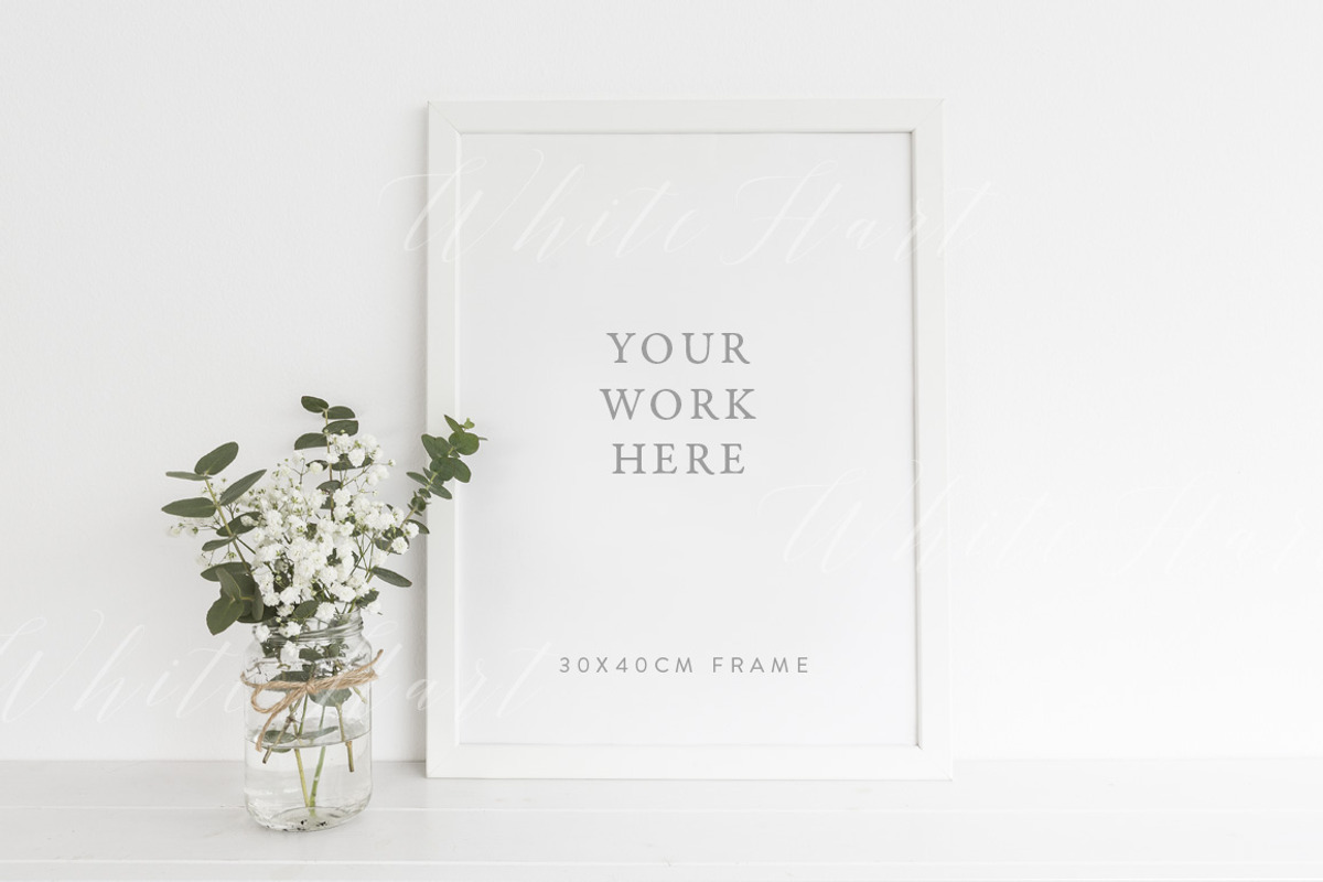 30x40cm white frame floral mockup, a Print Template by White Hart Co.