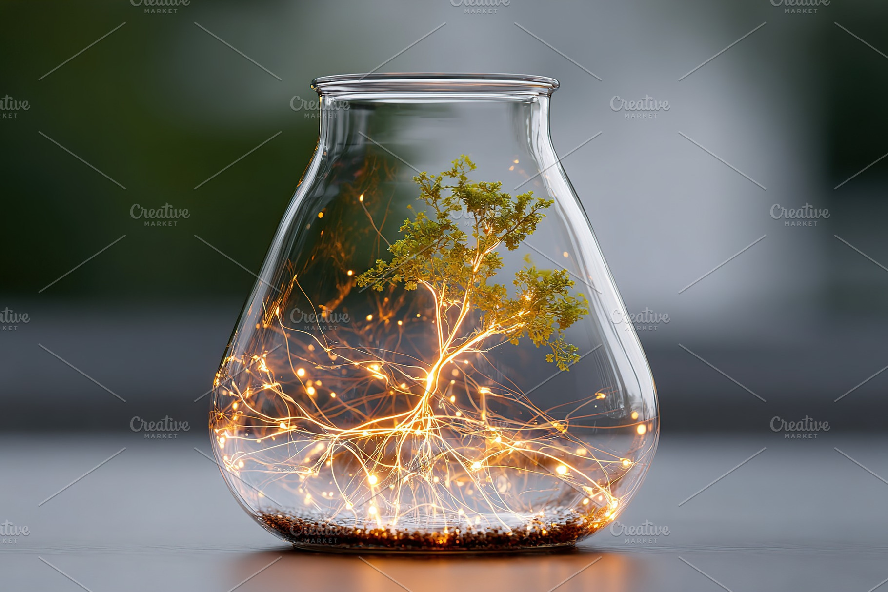 Network flourishing within a glass vessel resembling a plant in a serene enviro, a Nature Photo by AlyaAnd