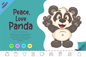 Cartoon Panda Peace, Love. Clipart.