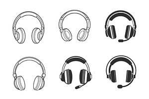 Round Hedset vector silhouettes, an Object Graphic by Billah Hub