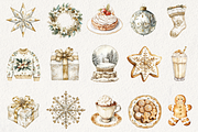 White and Gold Christmas Clipart, an Illustration by NadiaTheronArt (Thumbnail 2 of 5)