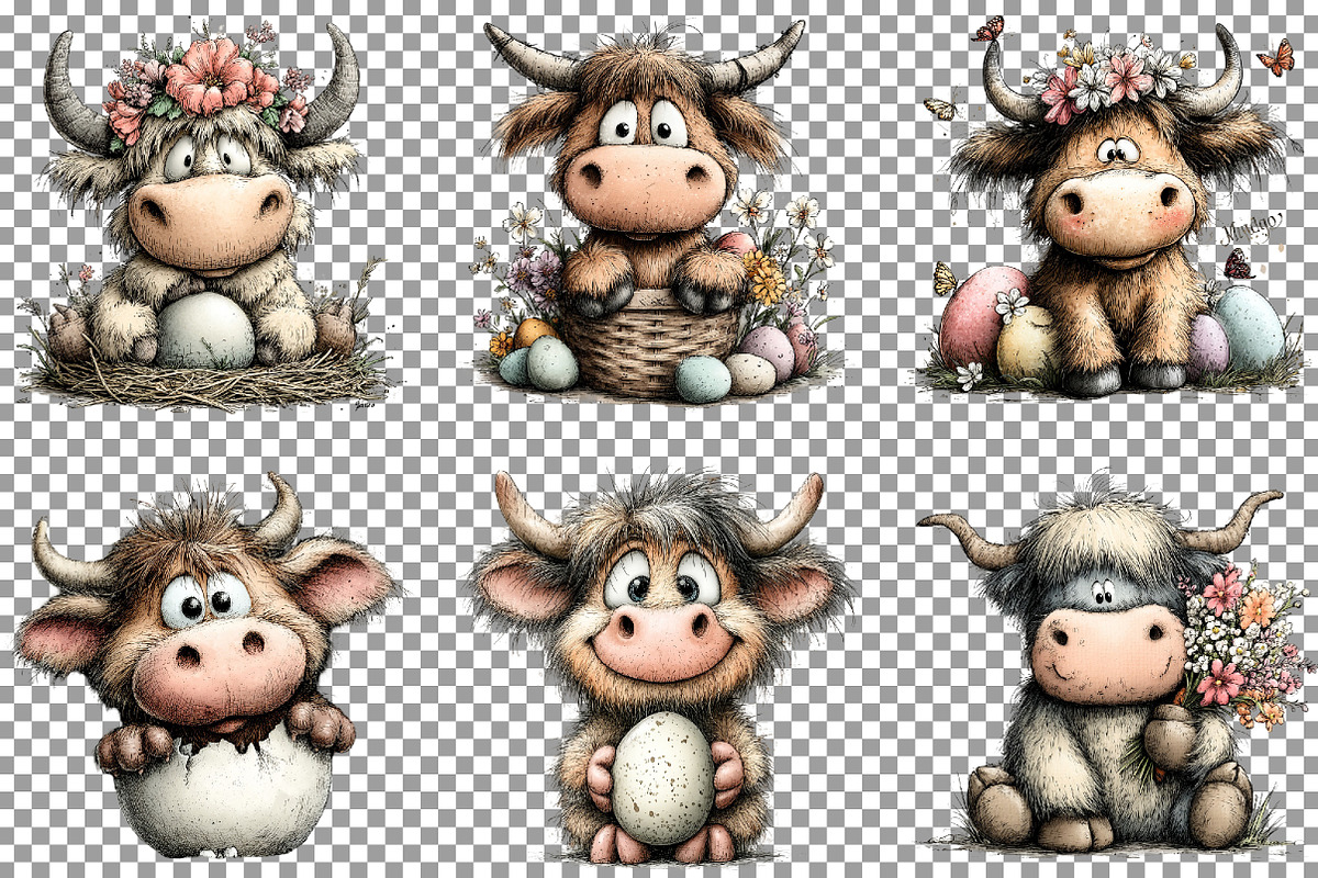 Whimsical Easter Highland Cow Clipar, an Illustration by Sublimation Artist (Photo 2 of 6)