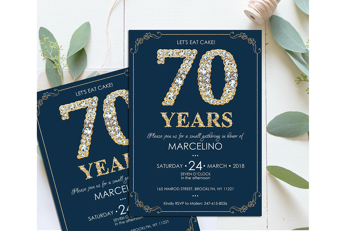 70th Diamond Birthday invite for Men, an Invitation Template by DreamsClipArt (Photo 2 of 4)