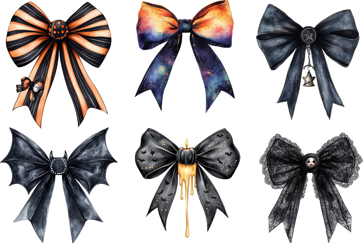 Gothic Halloween Bows Clipart, an Illustration by Designking (Photo 3 of 4)