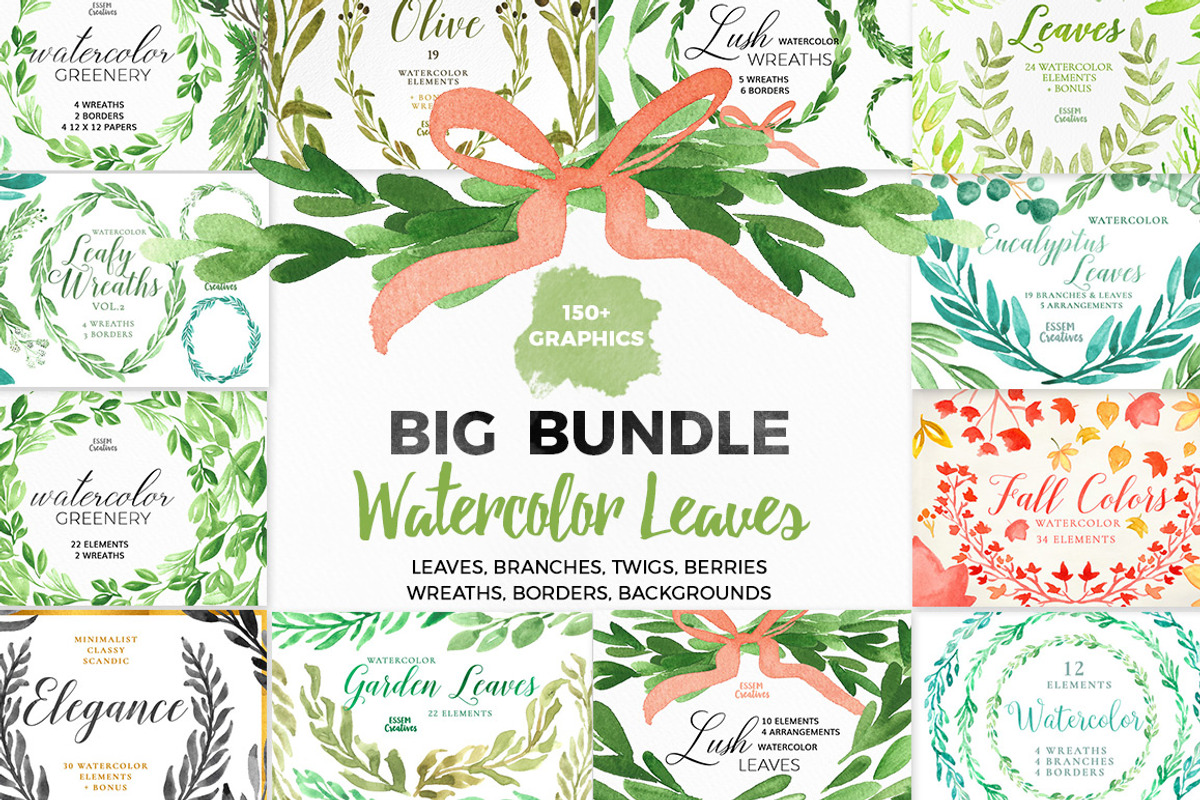 Bundle - Tropical Watercolor Leaves, an Illustration by Essem Creatives (Photo 1 of 26)