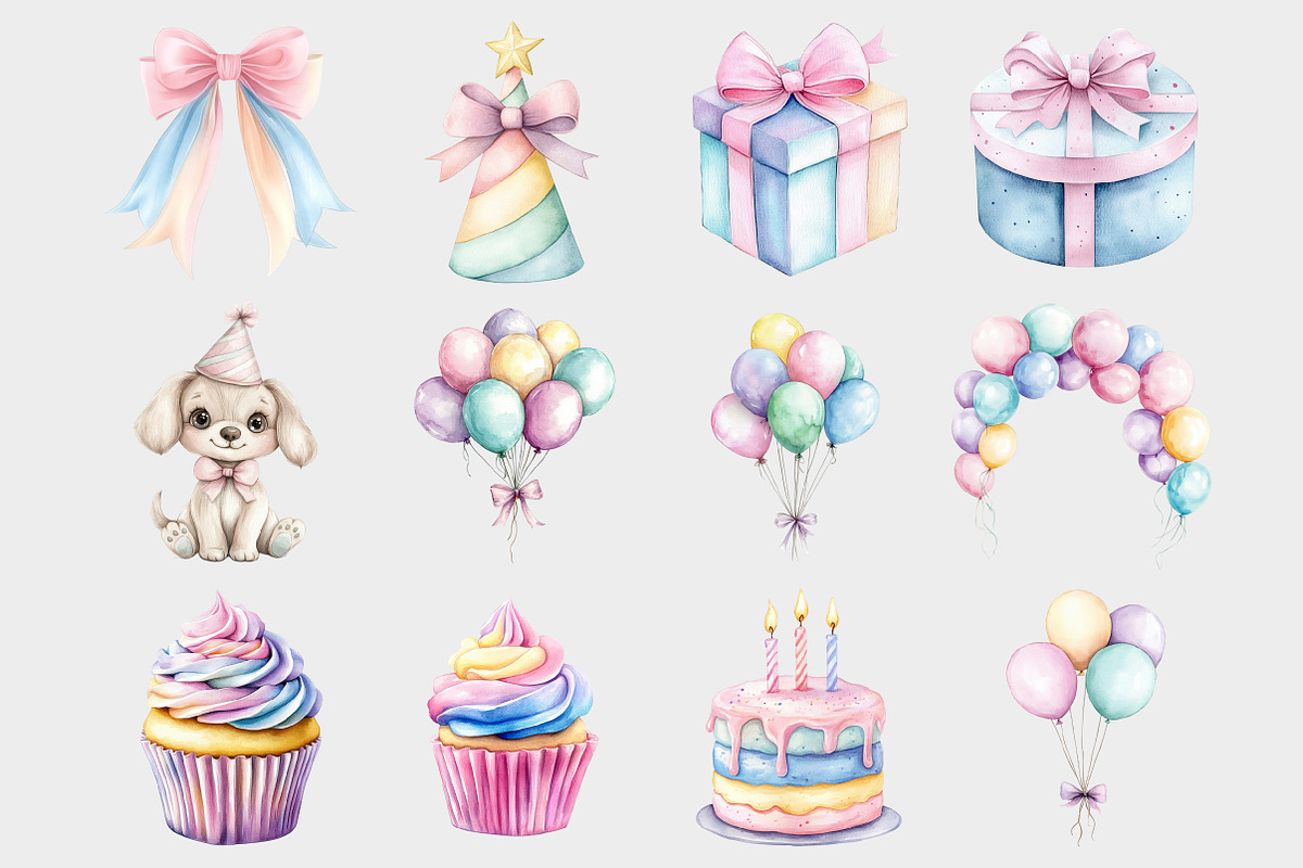 Rainbow Pastel Birthday Clipart, a Seasonal Illustration by Design Market (Photo 3 of 5)