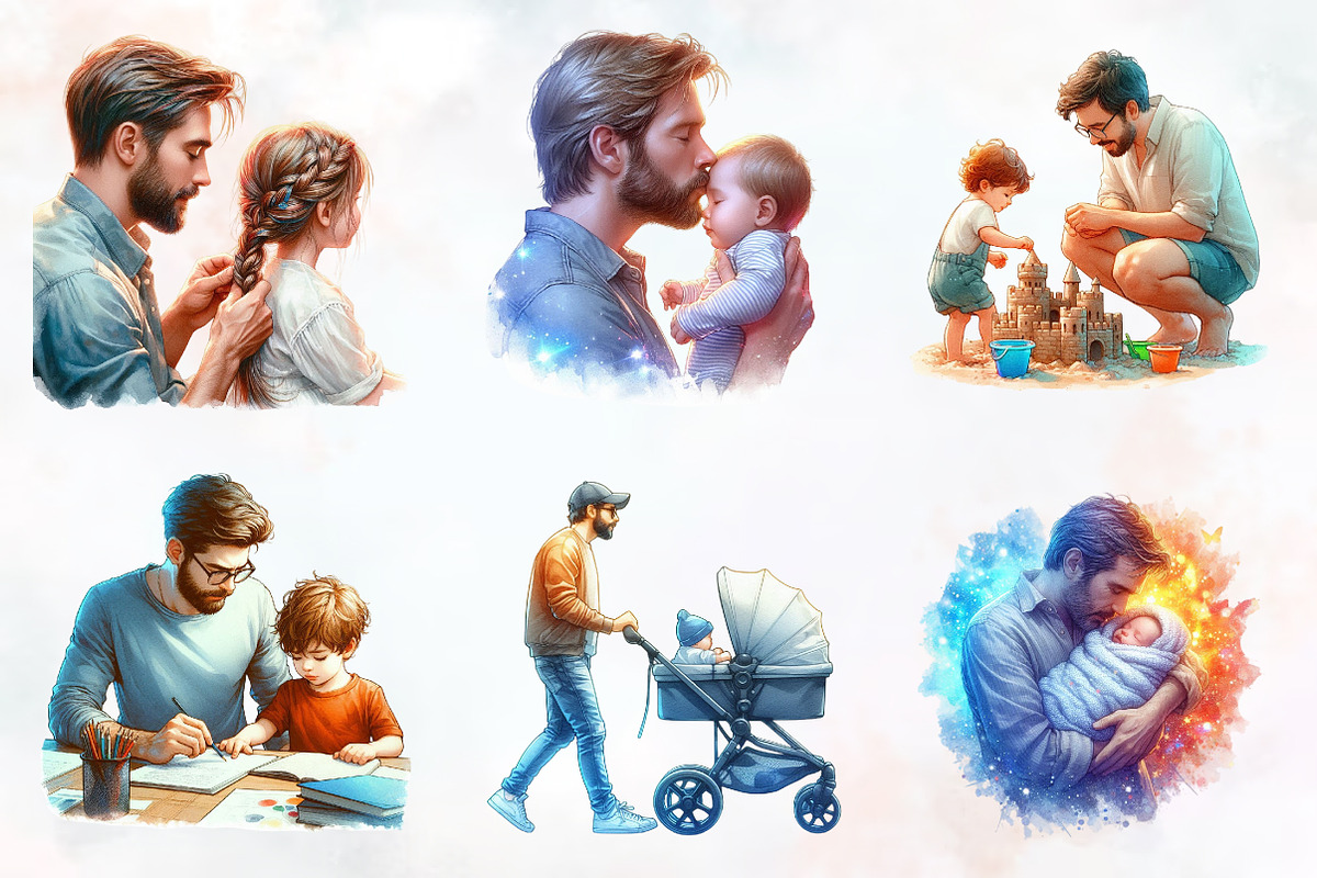 Father and Child Watercolor Cliparts, an Illustration by RobertsArt (Photo 7 of 8)