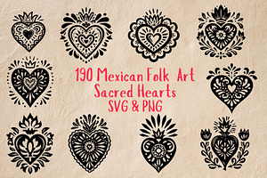 Mexican Folk Art Sacred Hearts SVG