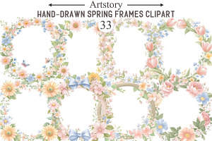 Hand-Drawn Spring Frames Clipart, an Illustration by designcity5