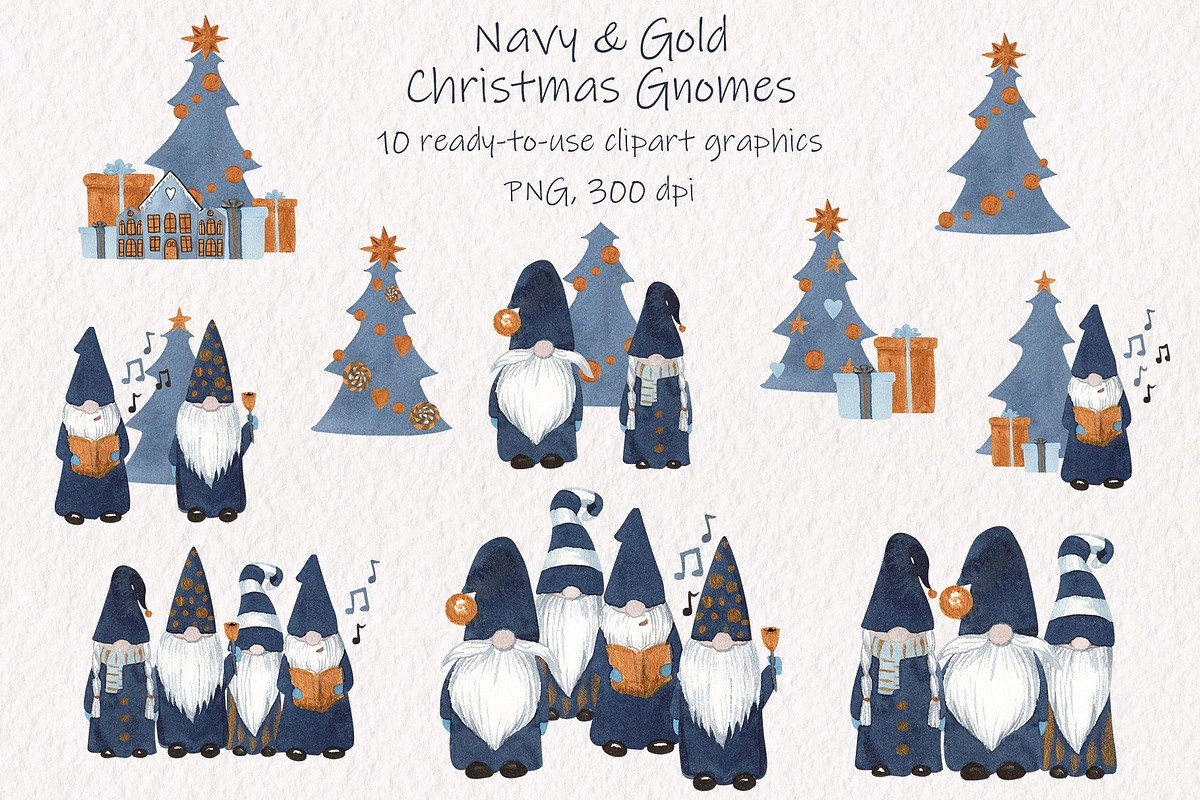 Navy & Gold Hygge Christmas Gnomes, an Illustration by Catch the Dream Art (Photo 3 of 8)