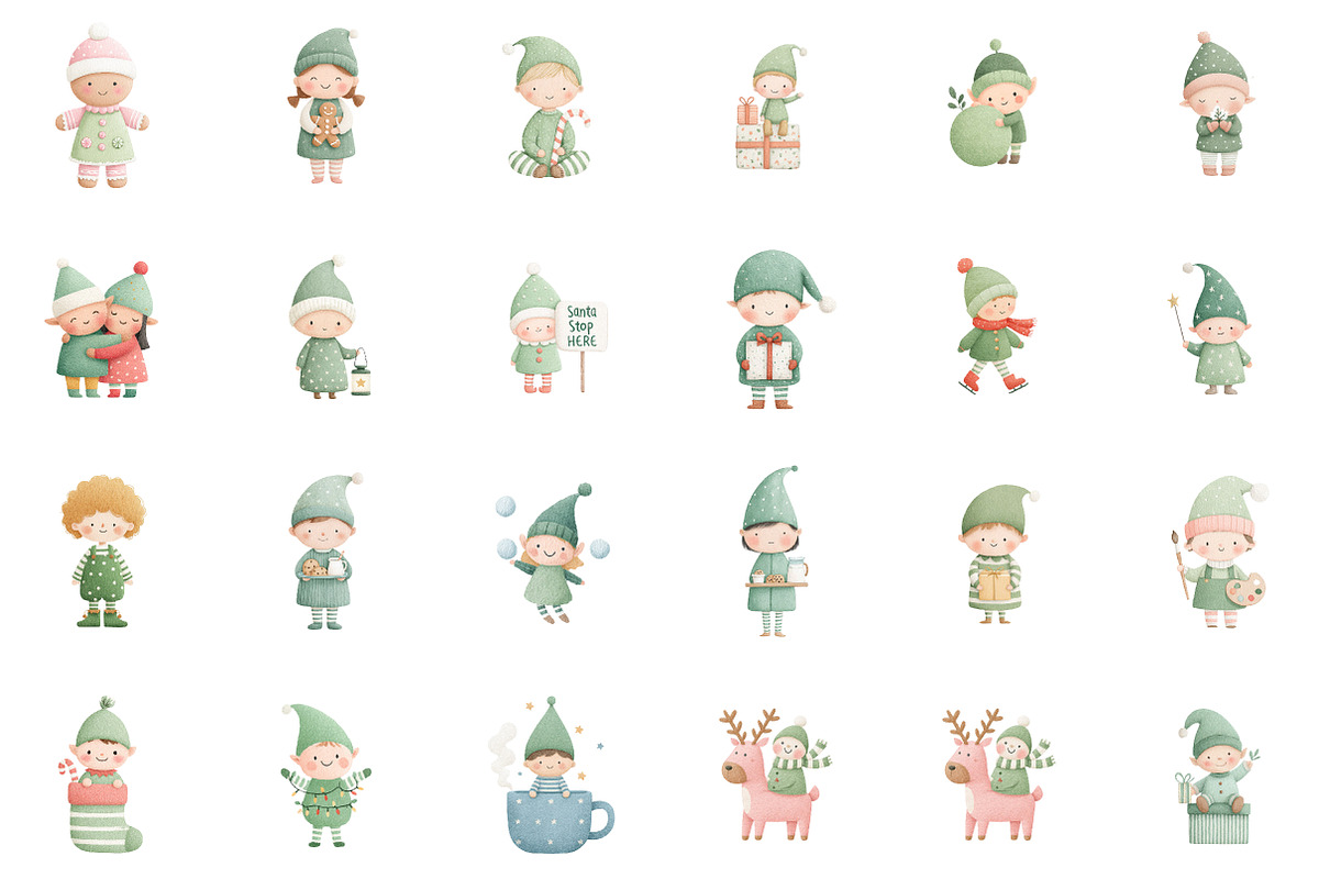 Cute Elves Watercolor Clipart Bundle, an Illustration by Sublimation Artist (Photo 2 of 6)