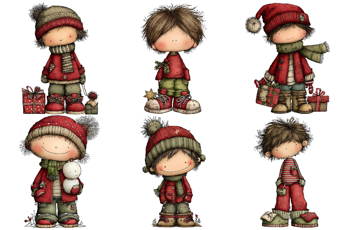 Whimsical Christmas Boy Clipart, an Illustration by Pixels.Craft (Photo 6 of 6)