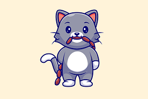Cute Cat Eating Sausage Cartoon, an Animal Illustration by Catalyst Labs