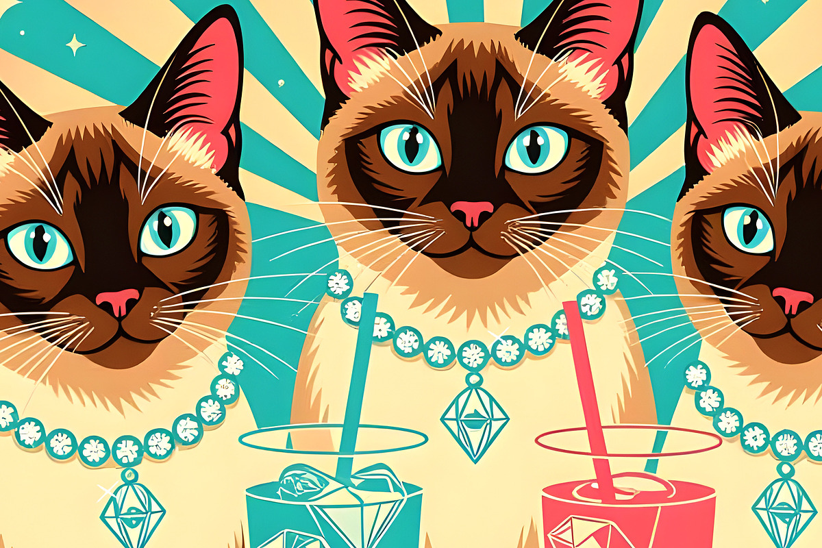 Siamese Retro Party Cats, an Animal Illustration by Sharon Schwalbe (Photo 2 of 2)