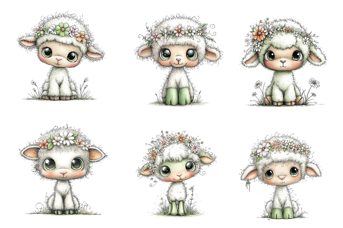 Whimsical Spring Lamb Clipart PNG, an Illustration by CreationArt (Photo 6 of 7)