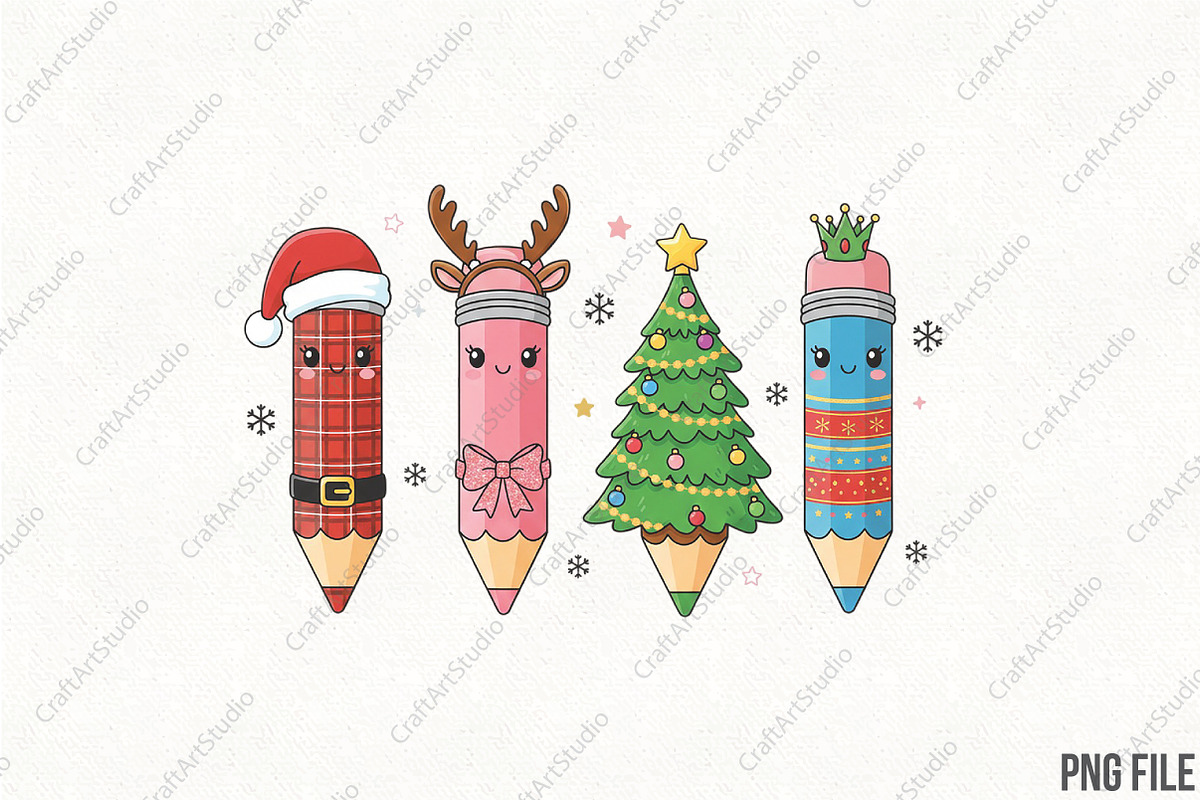 Christmas Teacher Pencils PNG, an Illustration by CraftArtStudio (Photo 1 of 4)