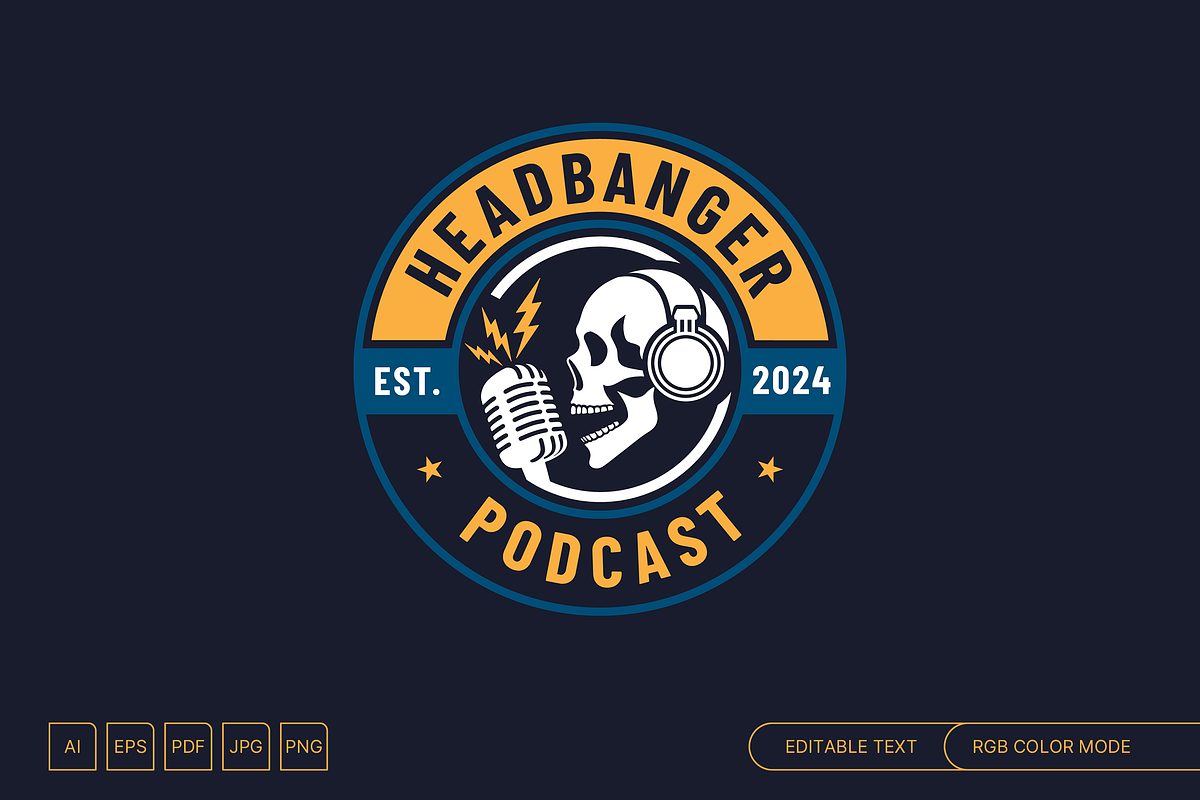 Skull Headbanger Podcast Logo, a Branding & Logo Template by muhisya (Photo 1 of 2)