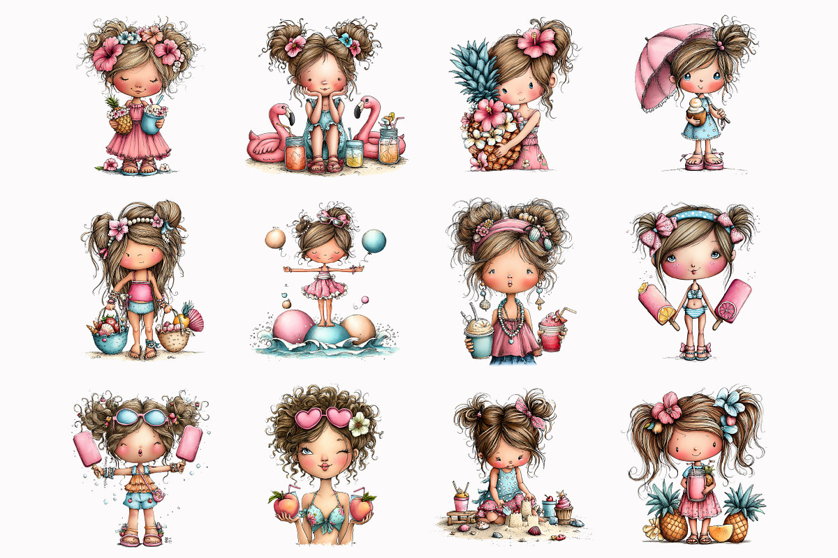 Cute Beach Girls Clipart, a Seasonal Illustration by Design Market (Photo 2 of 4)
