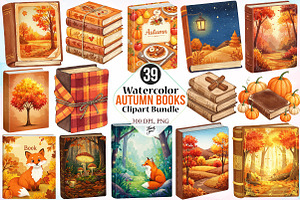 Watercolor Autumn Books Clipart PNG, a Seasonal Illustration by Canvas Craft