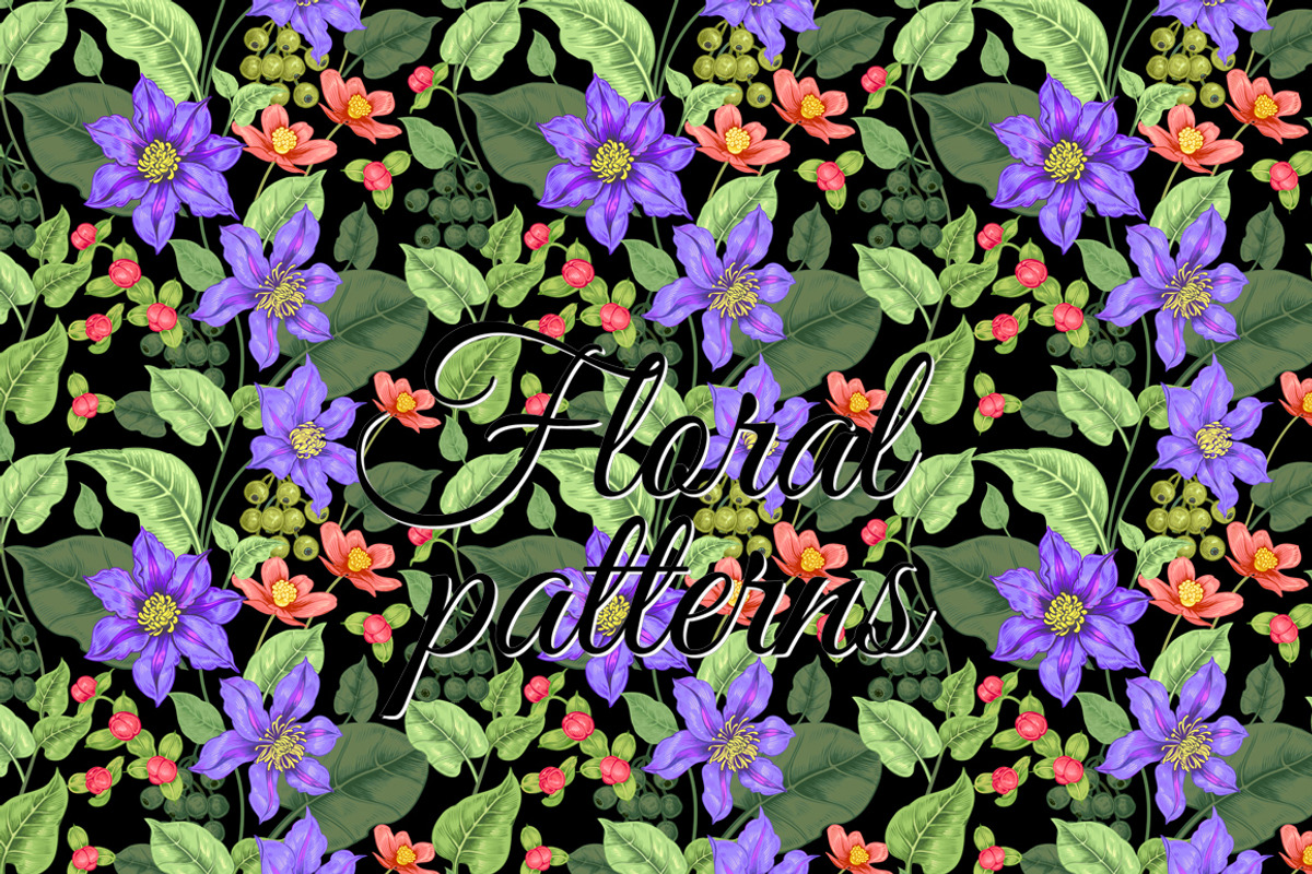 Floral patterns with clematis., a Pattern Graphic by MarinaVorontsova (Photo 7 of 8)