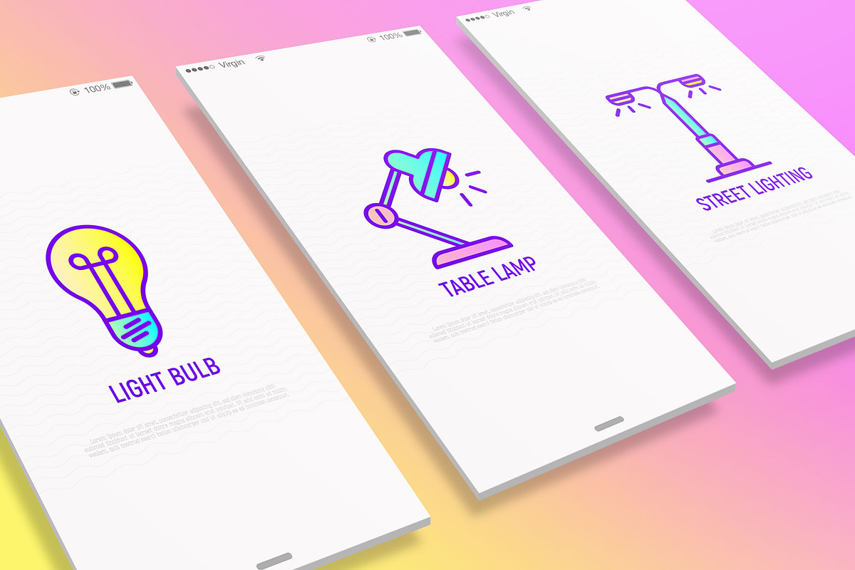 Lighting | 16 Thin Line Icons Set, an Outline Icon by Alex Blogoodf (Photo 2 of 7)