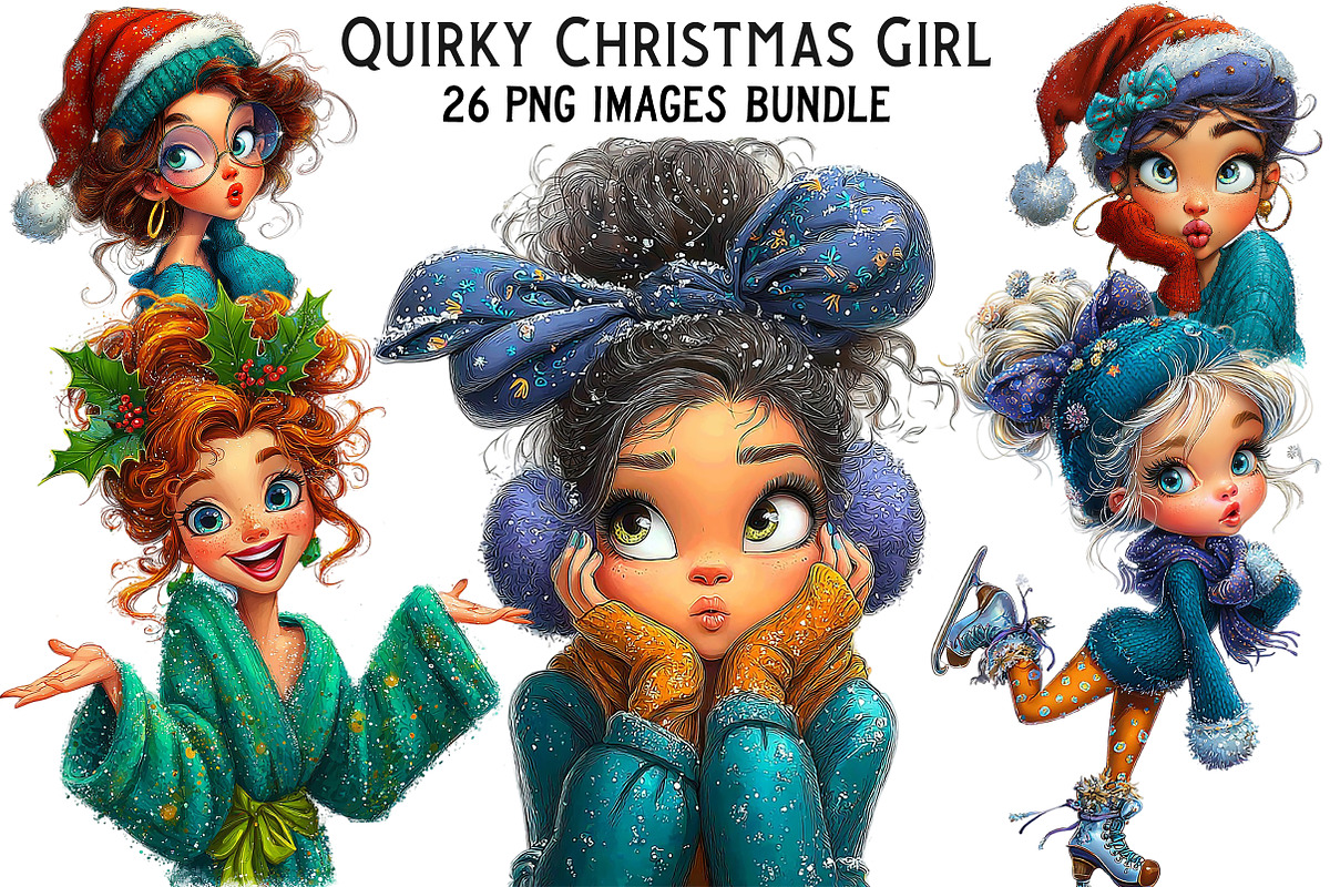 Quirky Christmas Girl Clipart Bundle, an Illustration by Craft Nest (Photo 1 of 8)