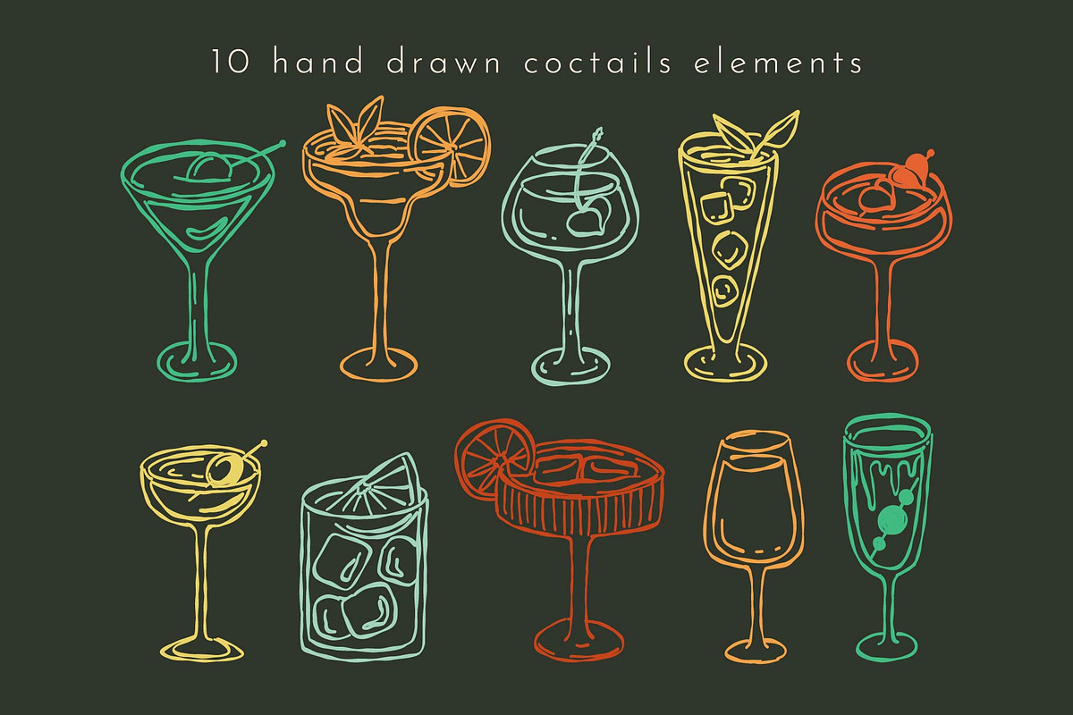 DOODLE COCTAILS: hand drawn clipart, a Food Illustration by Elliko shop (Photo 3 of 6)