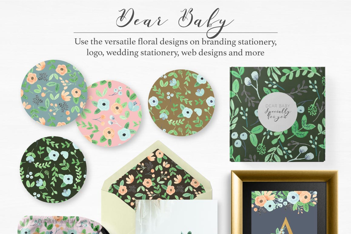 Dear Baby Watercolor Florals & Leaf, an Illustration by Momo Studio (Photo 7 of 14)