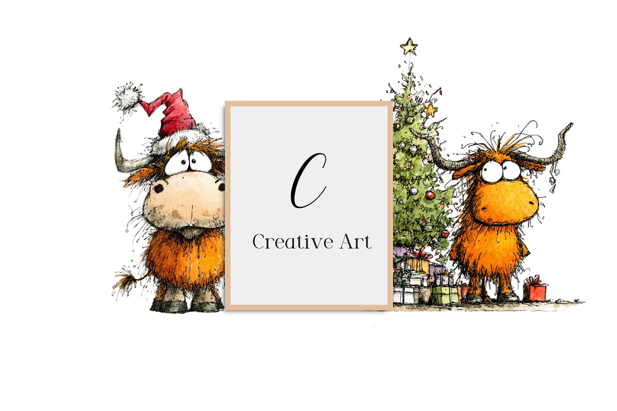 Grumpy Christmas Highland Cow Bundle, an Illustration by Creative Art (Photo 10 of 11)