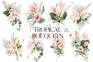 Tropical Bouquets Watercolor Clipart