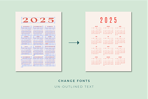 2025 Editable Calendar Un-outlined