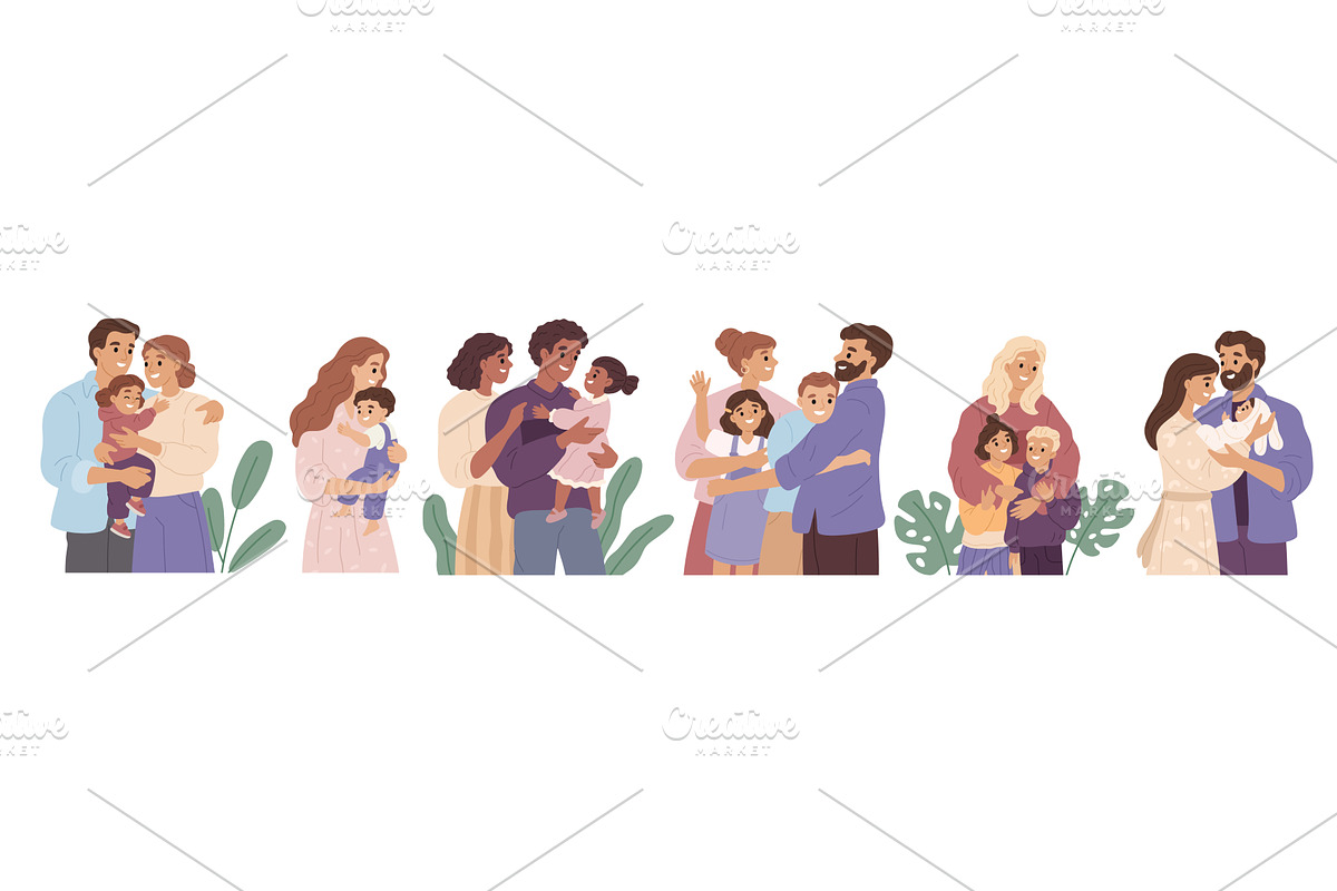 Children hug parents. Happy families, a Person Illustration by YummyBuum