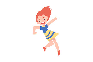 Smiling Little Girl Happily Jumping