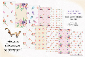 Floral Arrows Watercolor Patterns