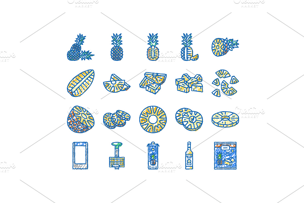 pineapple fruit tropical food icons, an Object Illustration by pikepicture