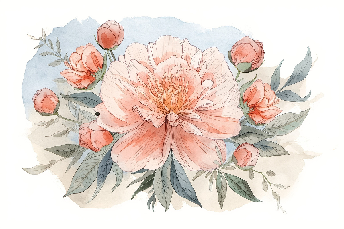 Watercolor Peony Floral Clipart Bund, a Graphic by Creativeshirt (Photo 10 of 15)