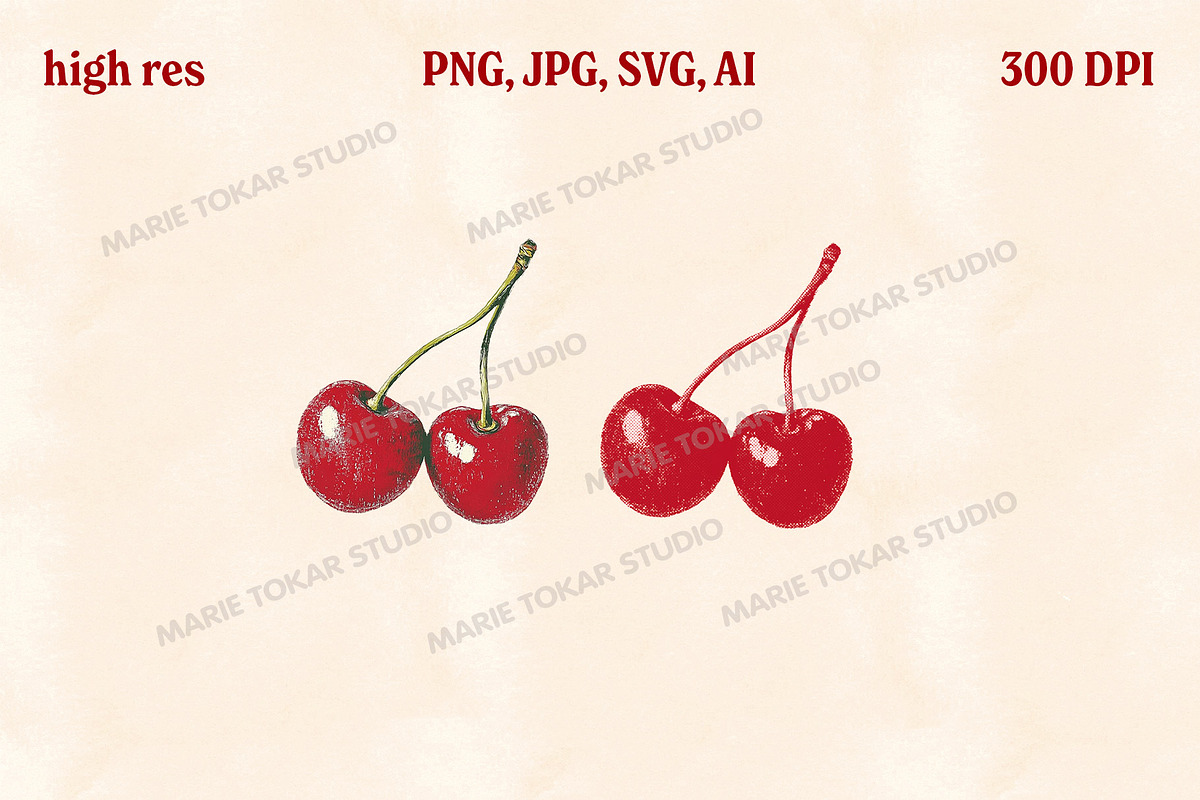Retro Cherry Illustrations PNG & SVG, an Object Graphic by Marie T (Photo 6 of 12)
