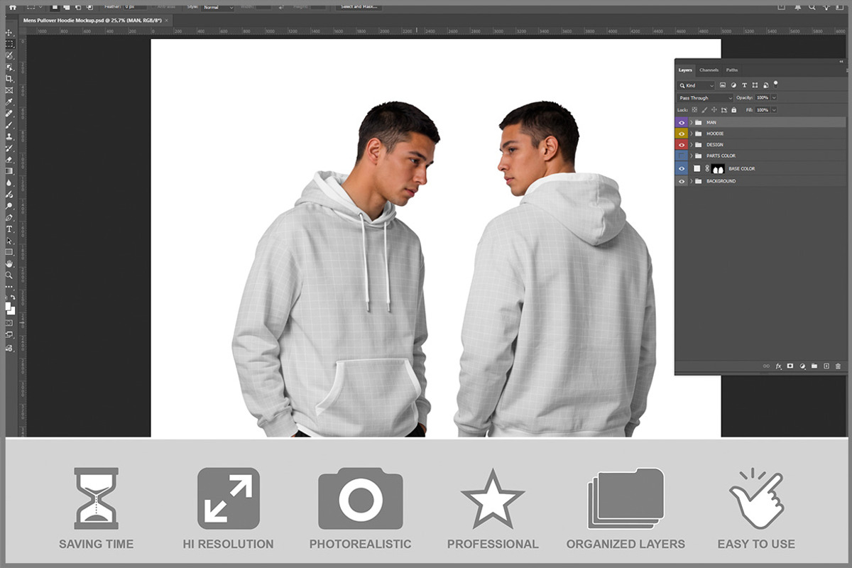 Mens Pullover Hoodie PSD, a Hoody Mockup by Bruno's Shop (Photo 2 of 3)