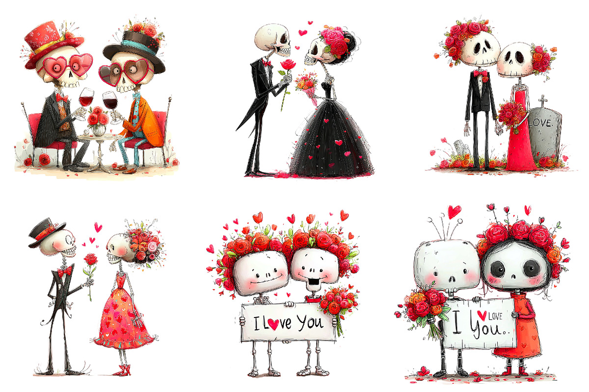 Skeleton Valentine Bundle Sublimatio, an Illustration by CreationArt (Photo 2 of 4)