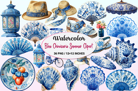 Blue Chinoiserie Summer Clipart., a Graphic by CitraGraphics
