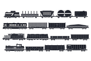 Goods trains icons. Black, a Transportation Illustration by YummyBuum