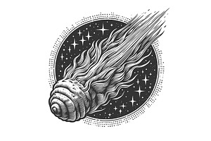 Fiery Meteor Streaking Across the, an Illustration by AlexArt