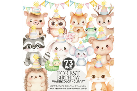 Forest Birthday Watercolor Clipart