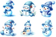 Watercolor Blue Cute Snowman Clipart, an Illustration by DreamCafeArt (Thumbnail 3 of 6)
